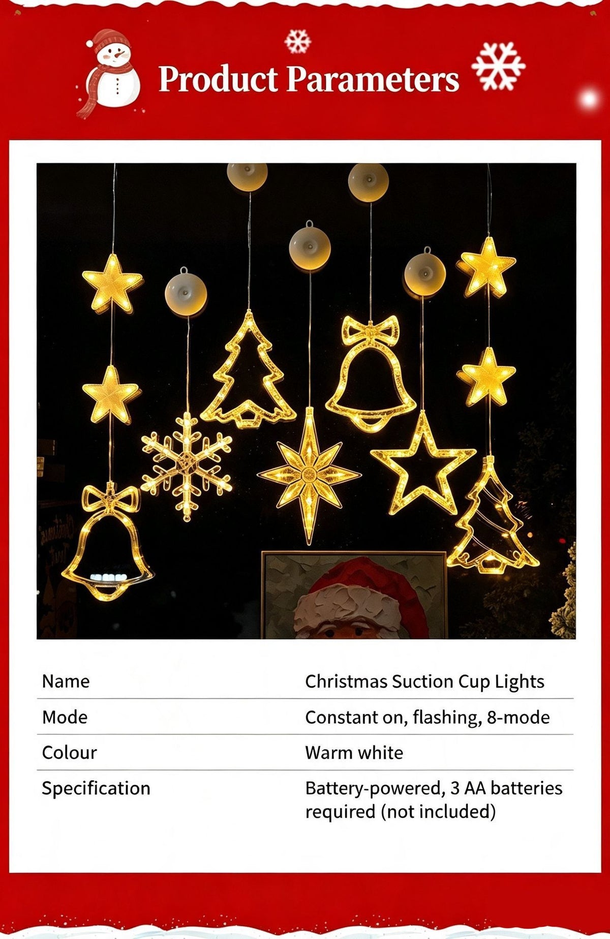 Crystal Five Point Star LED Suction Cup Lights 3 Pack, Battery Operated Indoor Christmas Window Decoration