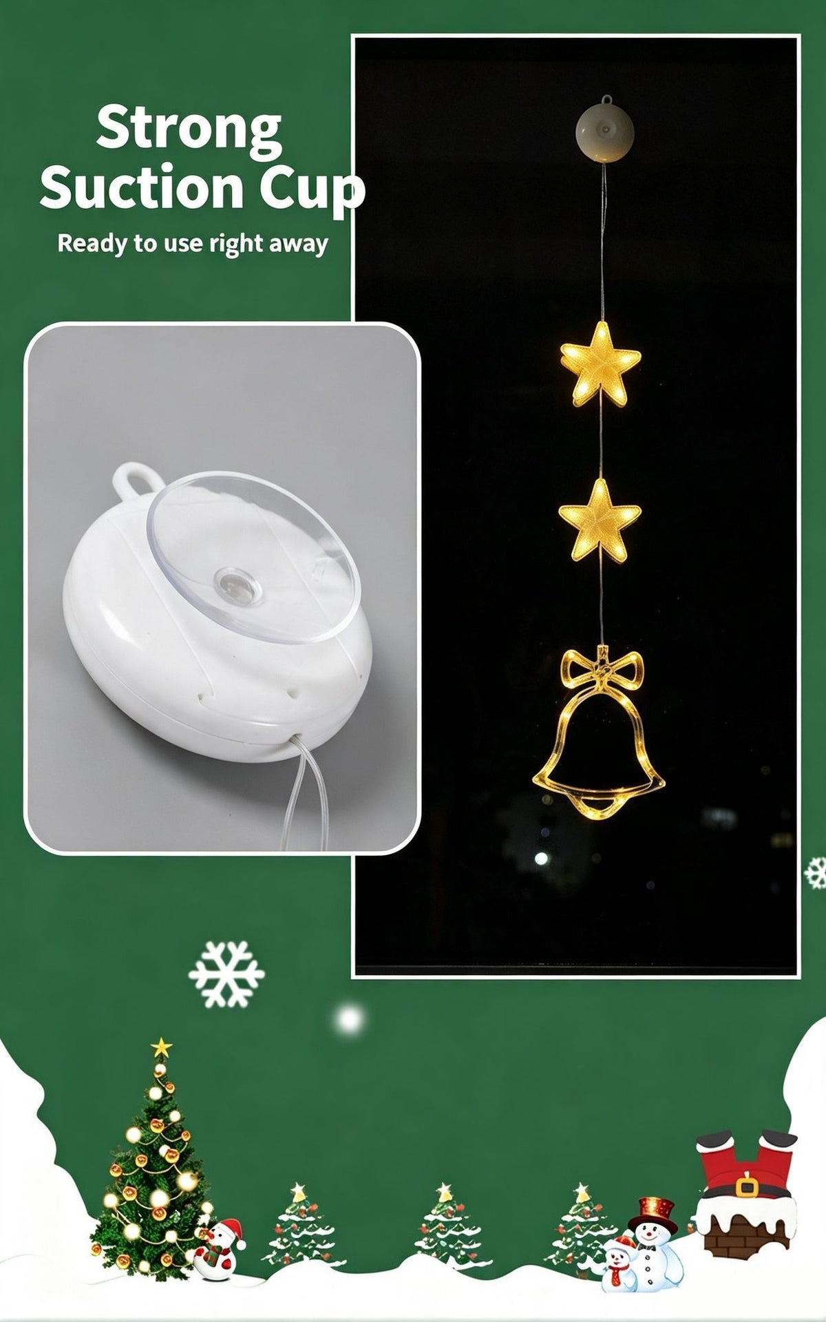 Warm White Moon LED Suction Cup Lights 3 Pack, Battery Powered Gentle Winter Festive Home Window Decor