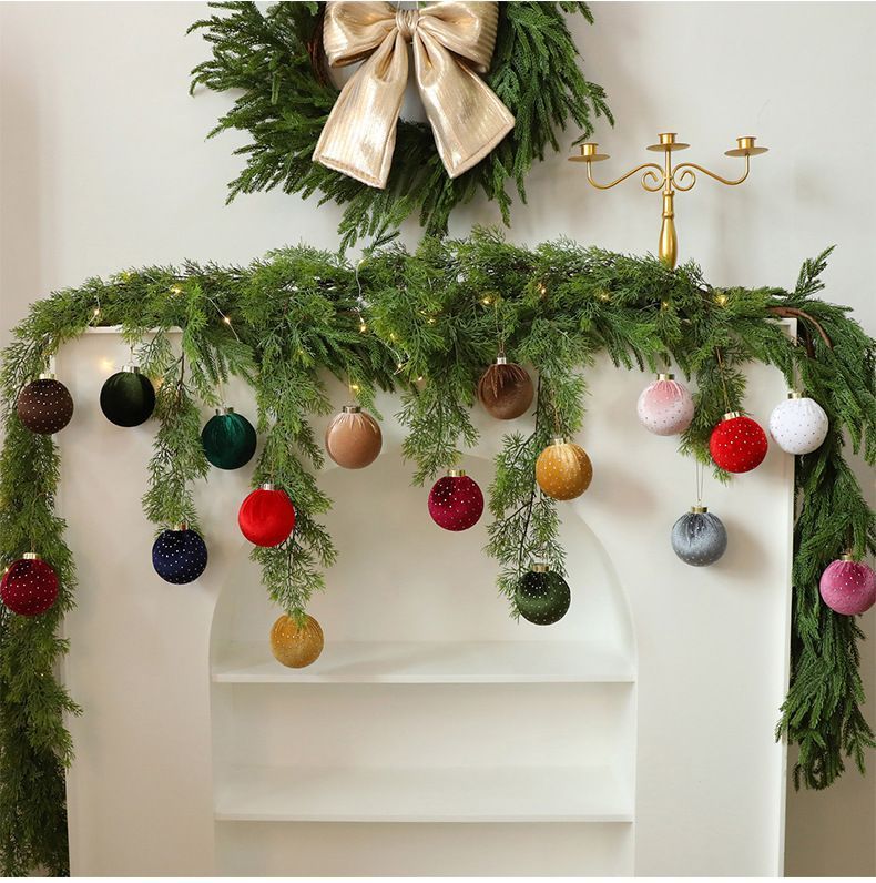 Pink Series Velvet Fabric Christmas Ornaments, Soft Cloth Covered Holiday Baubles, 8cm