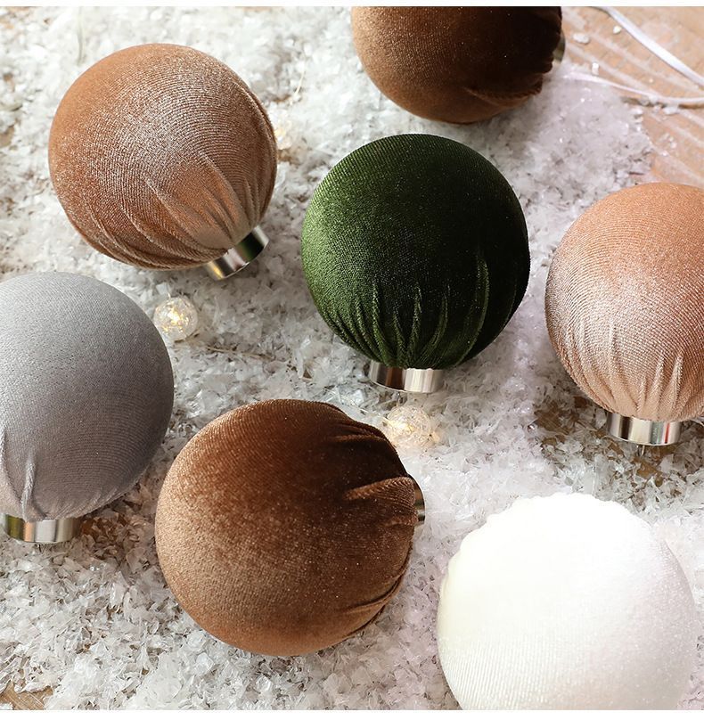 4 Assorted Colour Velvet Wrapped Christmas Baubles, Trendy Xmas Tree Decor, A Set 12 Pack, 6cm