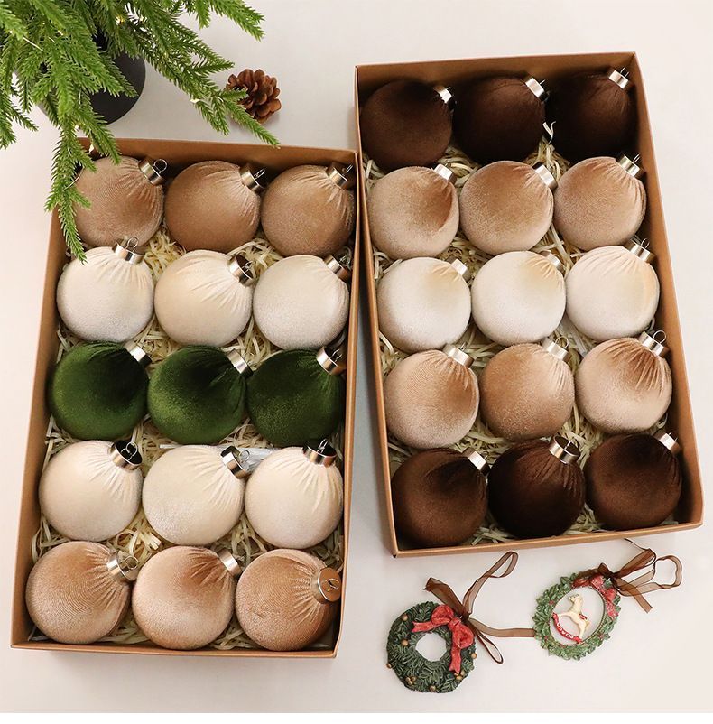 4 Assorted Colour Velvet Wrapped Christmas Baubles, Trendy Xmas Tree Decor, A Set 12 Pack, 6cm