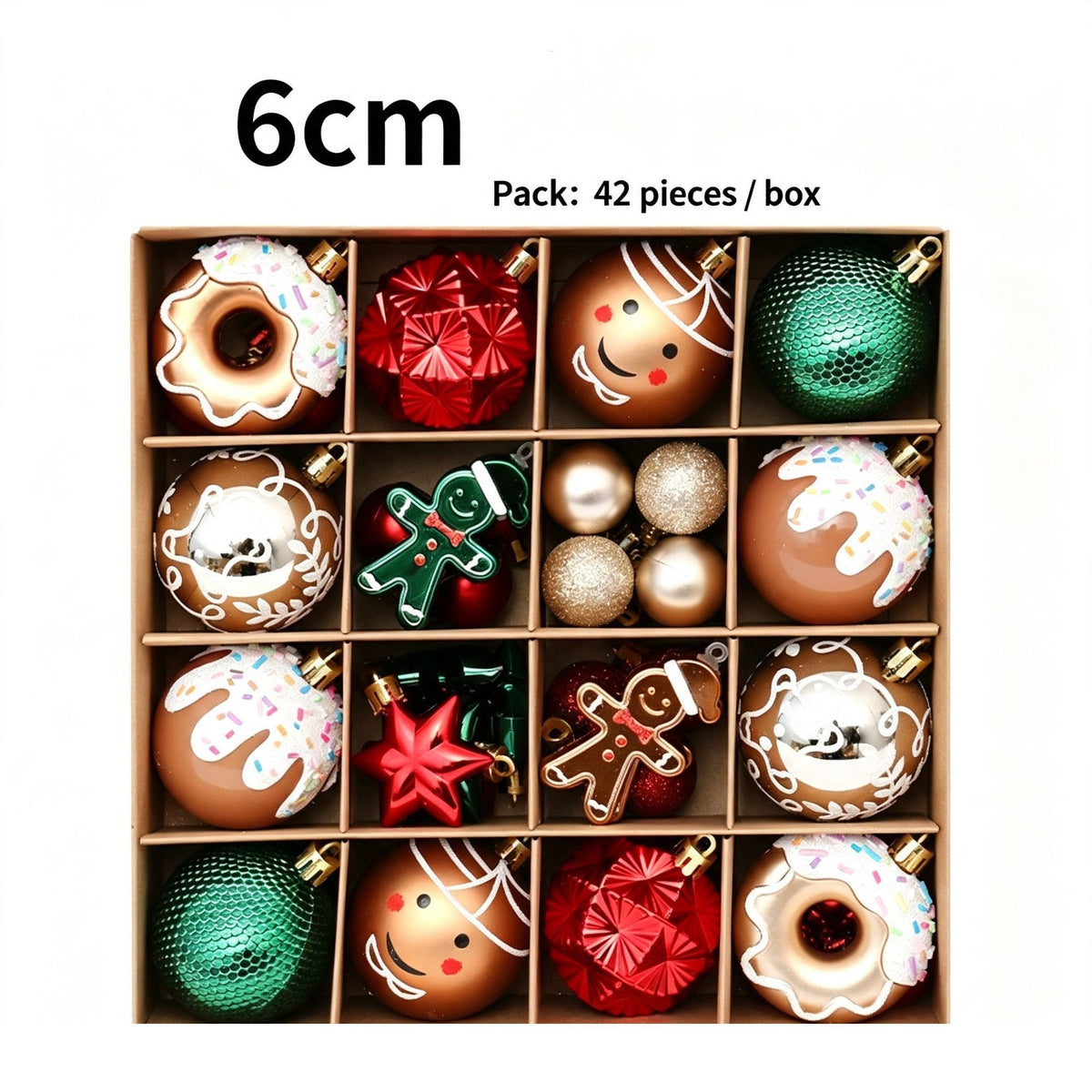 Premium Painted Christmas Ball Decor Kit, 42 Pack Festive Tree Hanging Decor, Red Green Gold Mixed Ornament Set