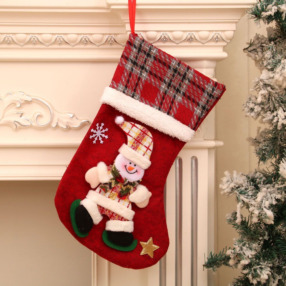 Three Dimensional Oversized Snowman Christmas Stocking, Home Holiday Decor Gift Pouch, 40*25cm