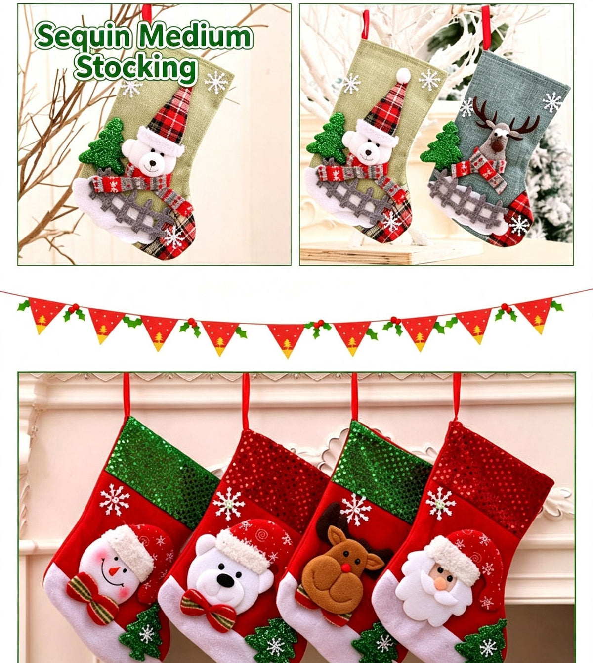 Sequin Small Santa Christmas Stocking, Mini Christmas Tree Hanging Gift Pouch, 16*13cm