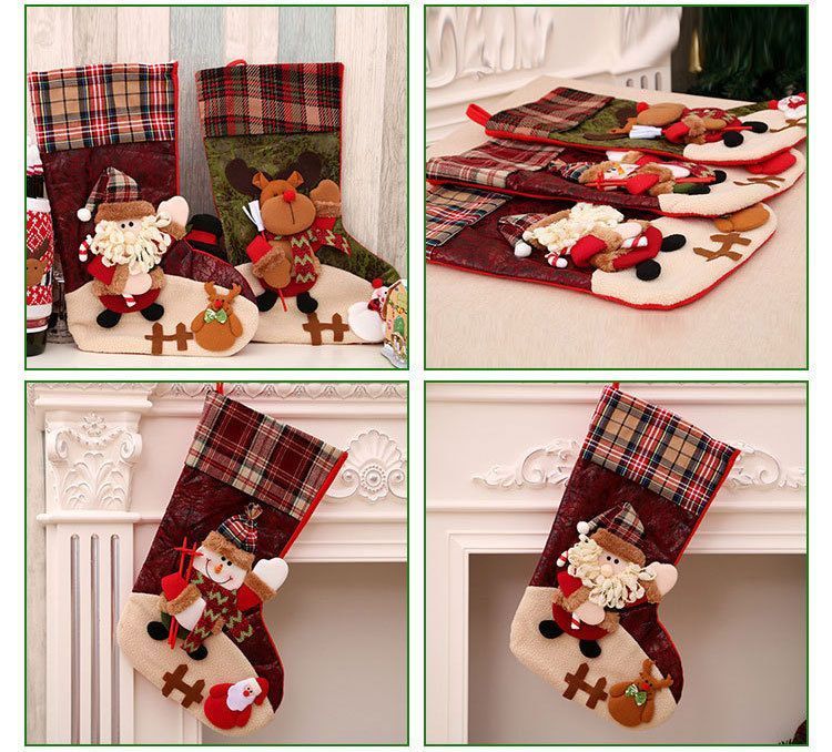 Linen Bell Snowman Christmas Stocking, Vintage Festive Hanging Ornament, 20*15cm