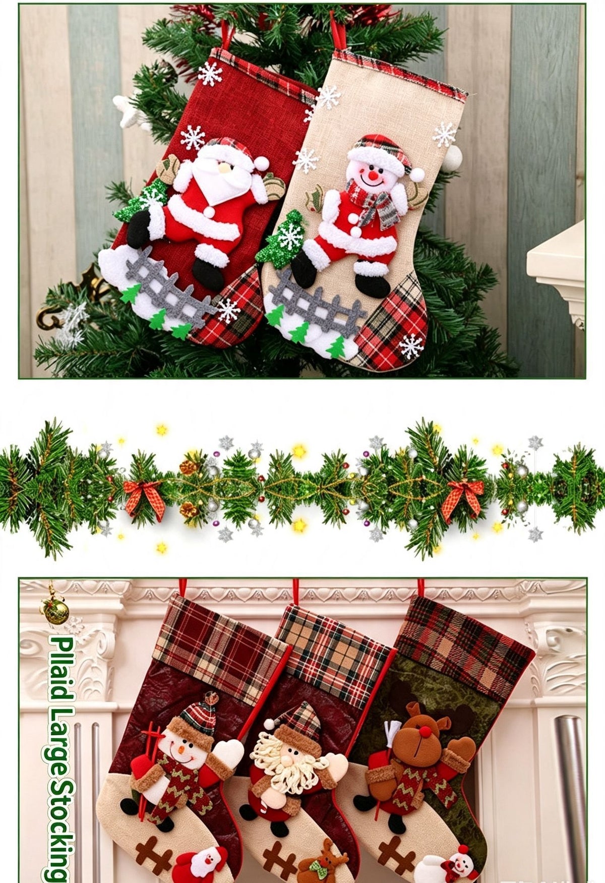 Large Red Santa Christmas Stocking, Vibrant Xmas Tree Hanging Gift Sack, 31*21cm