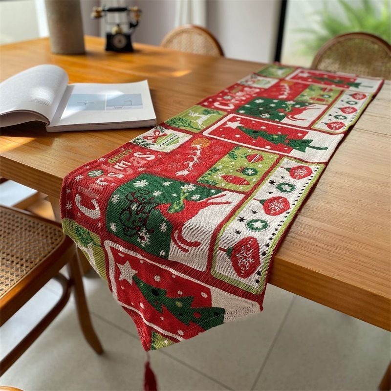Festive Christmas Table Runner, Long Dining Table Decor For Xmas Party, Cabinet Decor Towel, 33*120cm, Pattern 02