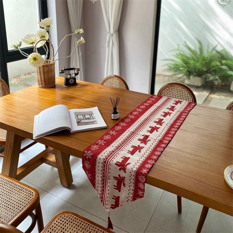 Premium Festive Table Runner, Christmas Dinner Table Ornament, Home Cabinet Decor Cloth, 33*220cm, Pattern 05