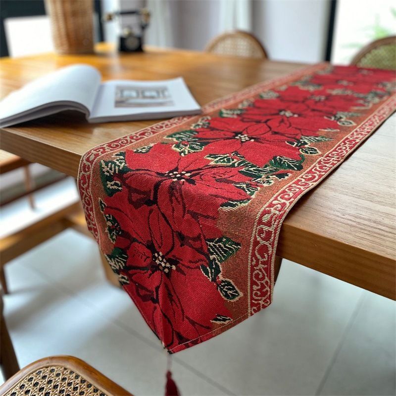 Seasonal Decorative Table Runner, Christmas Long Strip Table Ornament, Indoor Cabinet Flag, 33*160cm, Pattern 07