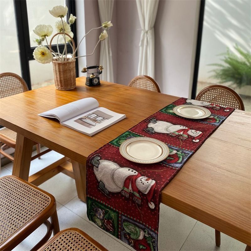 Holiday Themed Long Table Runner, Christmas Tabletop Centerpiece, Elegant Home Cabinet Cloth, 33*200cm, Pattern 09
