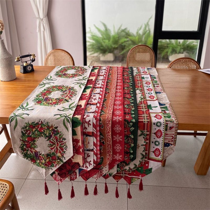 Christmas Long Table Runner, Festive Table Linen For Family Gathering, Indoor Cabinet Flag Cloth, 33*240cm, Pattern 10