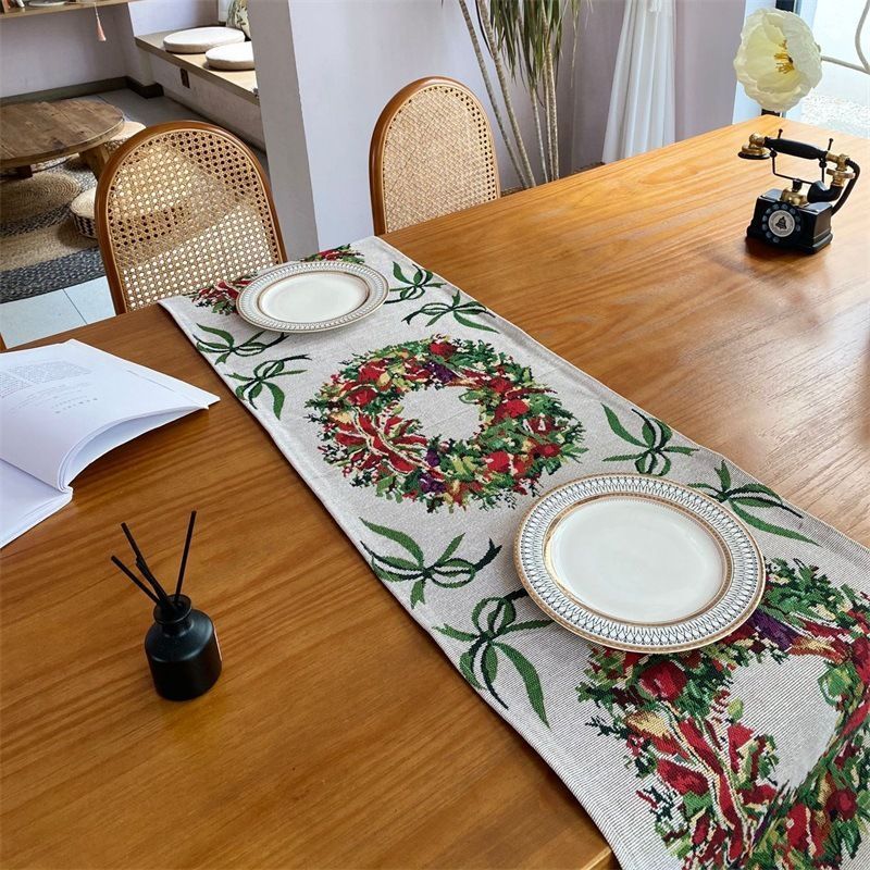 Christmas Long Table Runner, Festive Table Linen For Family Gathering, Indoor Cabinet Flag Cloth, 33*240cm, Pattern 10