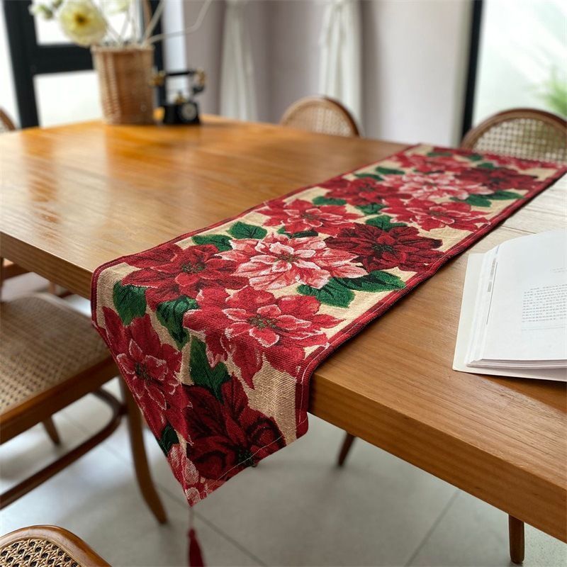 Christmas Long Table Runner, Festive Table Linen For Family Gathering, Indoor Cabinet Flag Cloth, 33*240cm, Pattern 10
