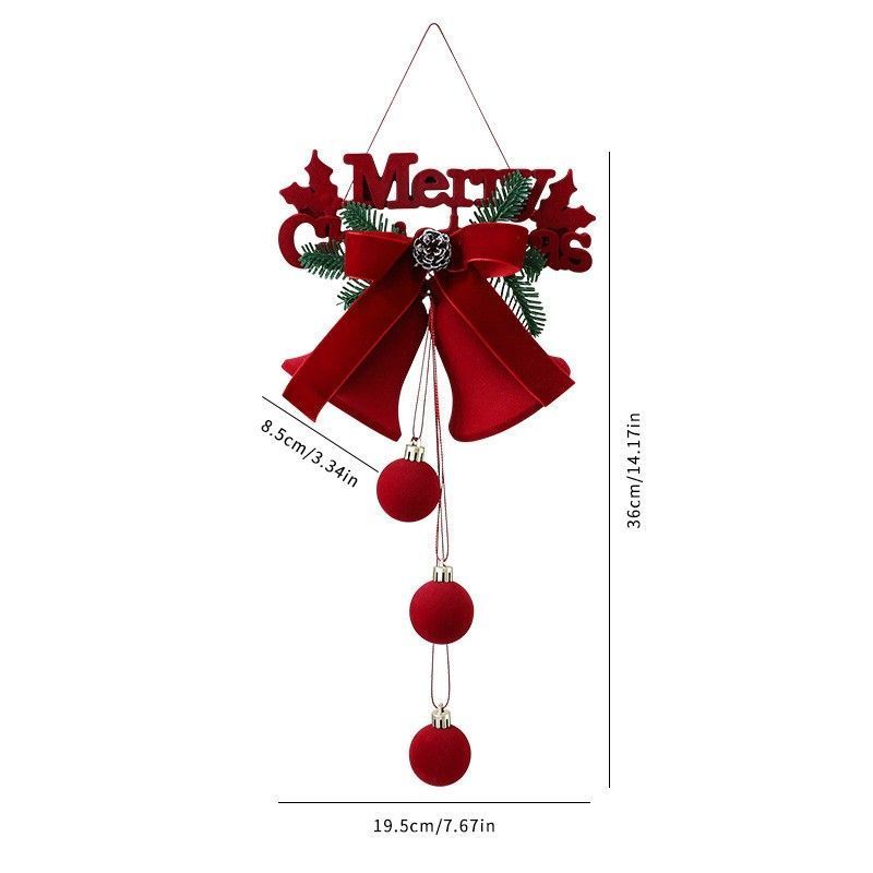 Flocked Letter Tag Double Bells Christmas Hanging Ornament, Shop Window & Xmas Tree Festive Decor