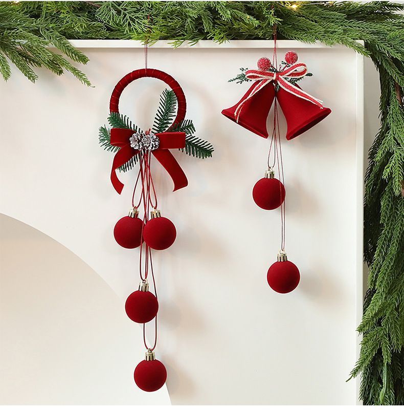 Double Flocked Bells With Bow Ornament, Stylish Christmas Tree And Window Pendant
