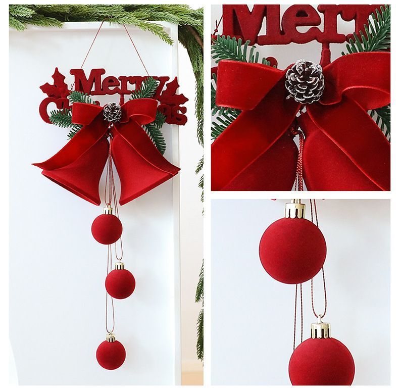 Flocked Arch Bell Christmas Hanging Ornament, Holiday Window Display Decor