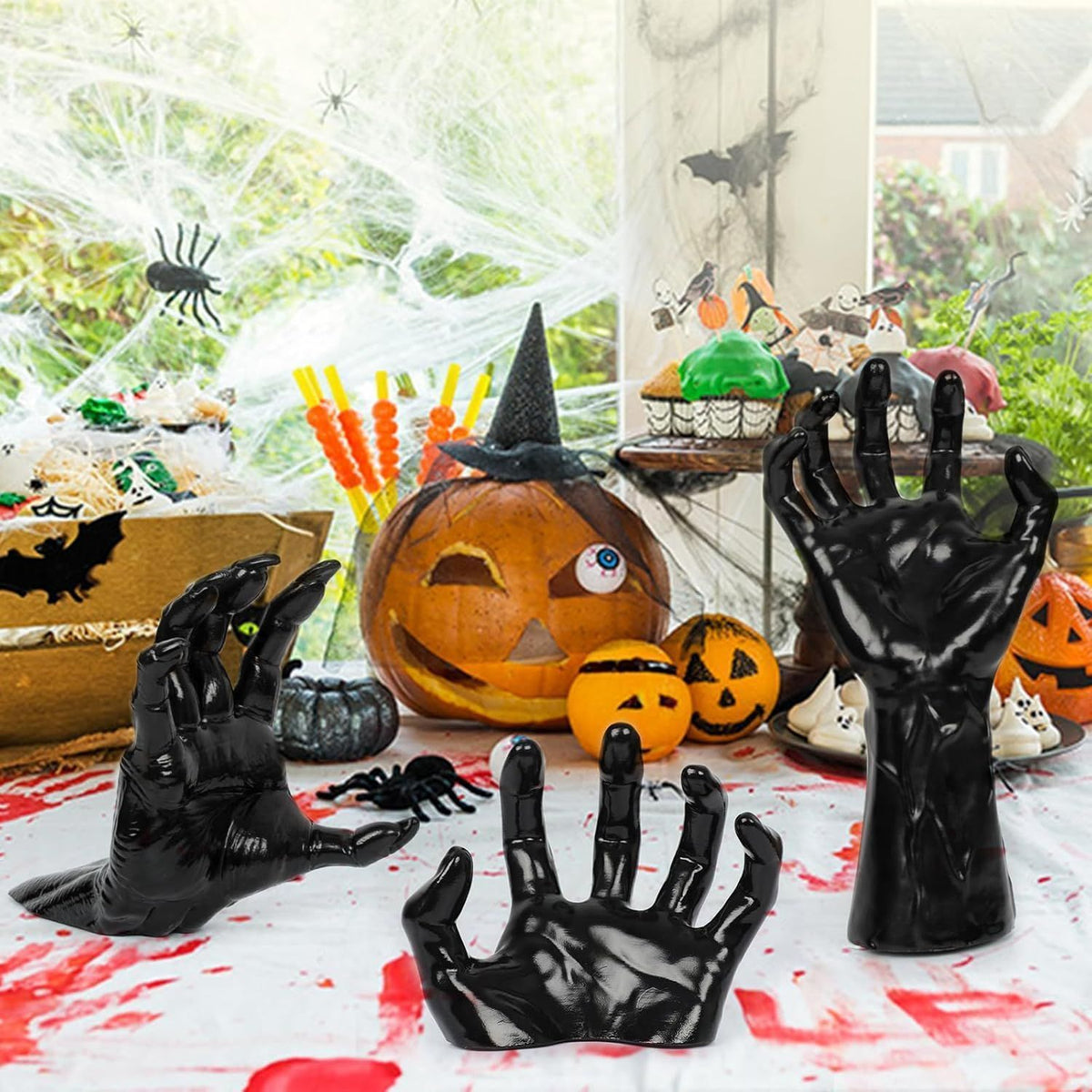 Creepy Fake Demon Hand Prop, Halloween Party & Christmas Indoor Desktop Decoration, 6 Pack (Candles Not Included)