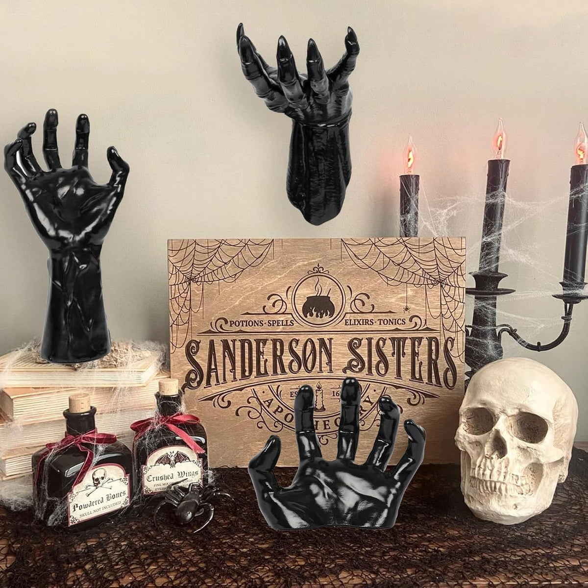 Creepy Fake Demon Hand Prop, Halloween Party & Christmas Indoor Desktop Decoration, 6 Pack (Candles Not Included)