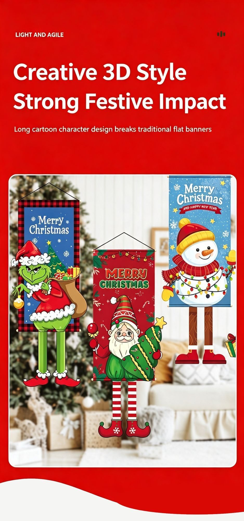 Red Snowman Hanging Tapestry, Christmas & Halloween Creative Printed Party Prop, 110*40cm