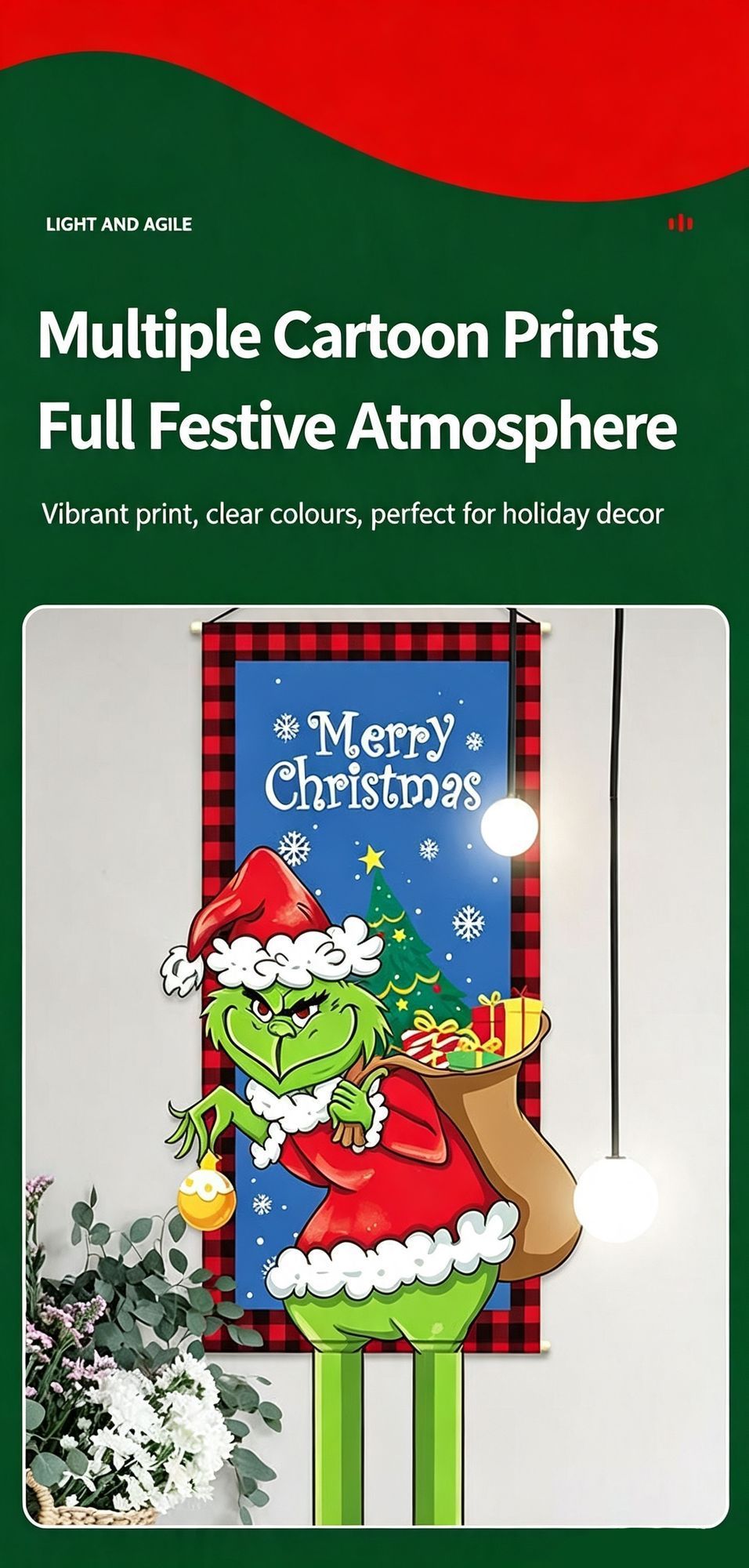 Elf Pattern Hanging Tapestry, Christmas & Halloween Scene Arrangement Decor Supplies, 110*40cm
