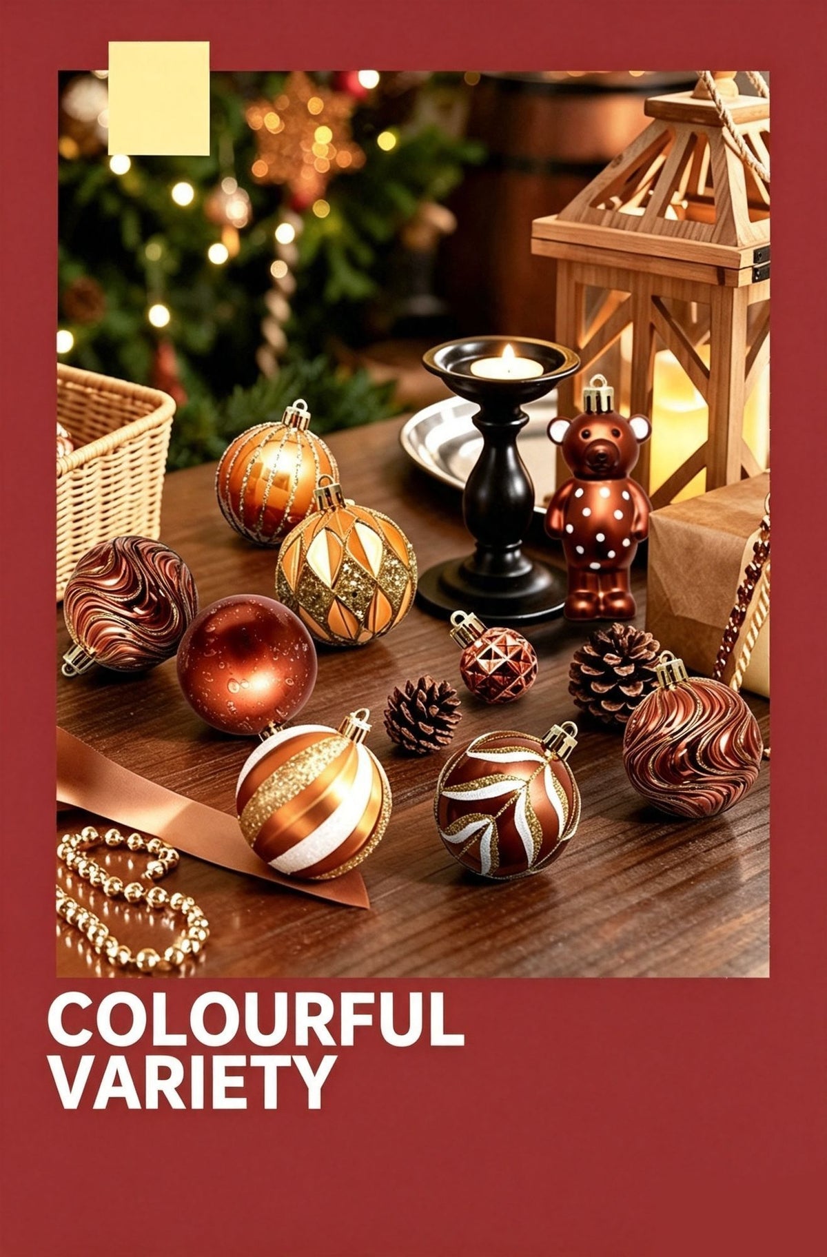 Hand Painted Christmas Bauble Gift Set, 46PCS Christmas Tree Hanging Ornaments, Christmas & Halloween Home Decor, Vintage Light Bronze