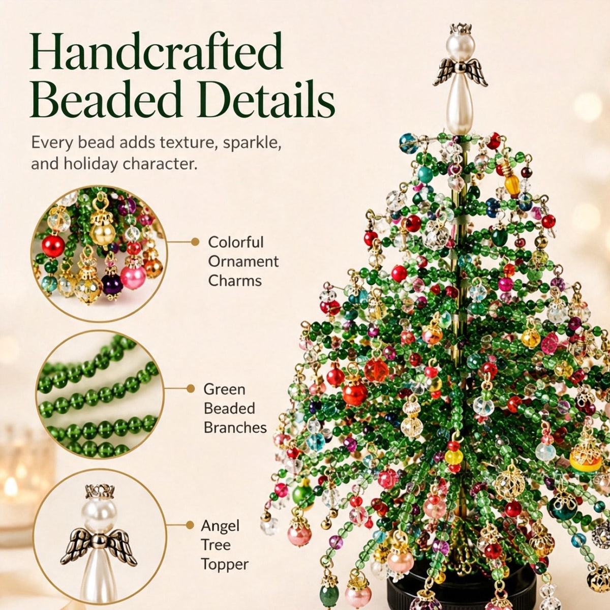 DIY Beaded Christmas Tree Kit with LED Light Strings, Christmas Halloween Tabletop Decor, Therapeutic DIY Handcraft, Create Warm Festive Atmosphere