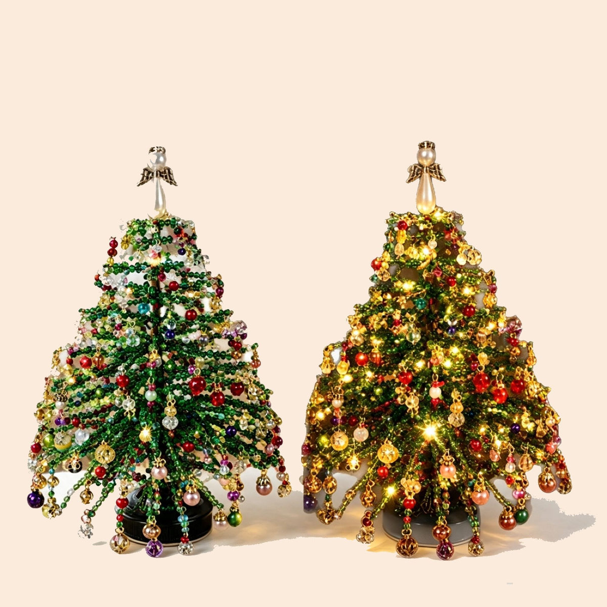 DIY Beaded Christmas Tree Kit, Halloween Glow Style with LED Light Strings, Christmas & Halloween Party Decoration, Interesting DIY Project, Boost Holiday Ritual Feeling