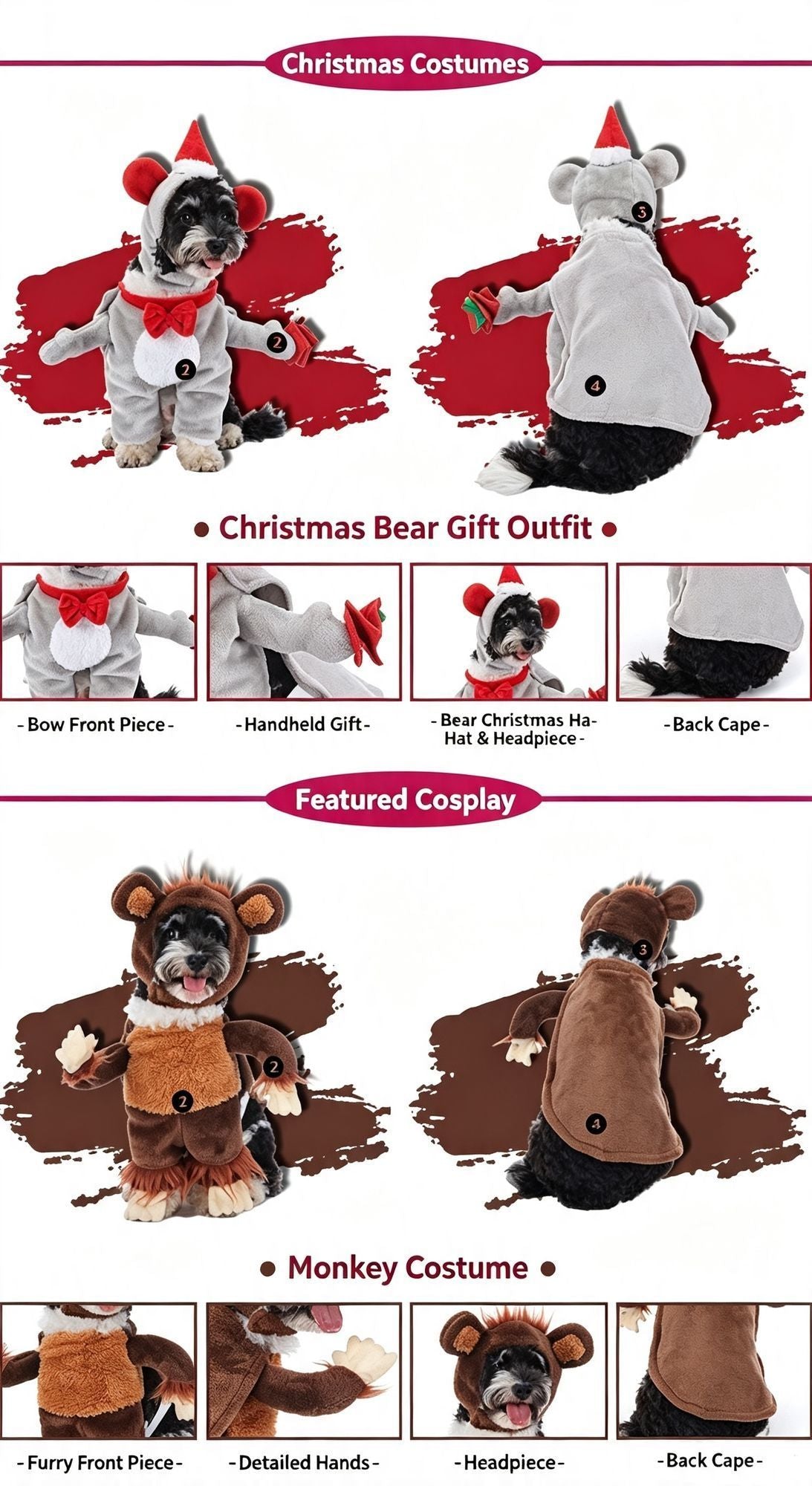 Themed Family Gathering Accessory For Cats & Dogs, Holiday Dress-up Decor for Halloween Christmas Events, Size M