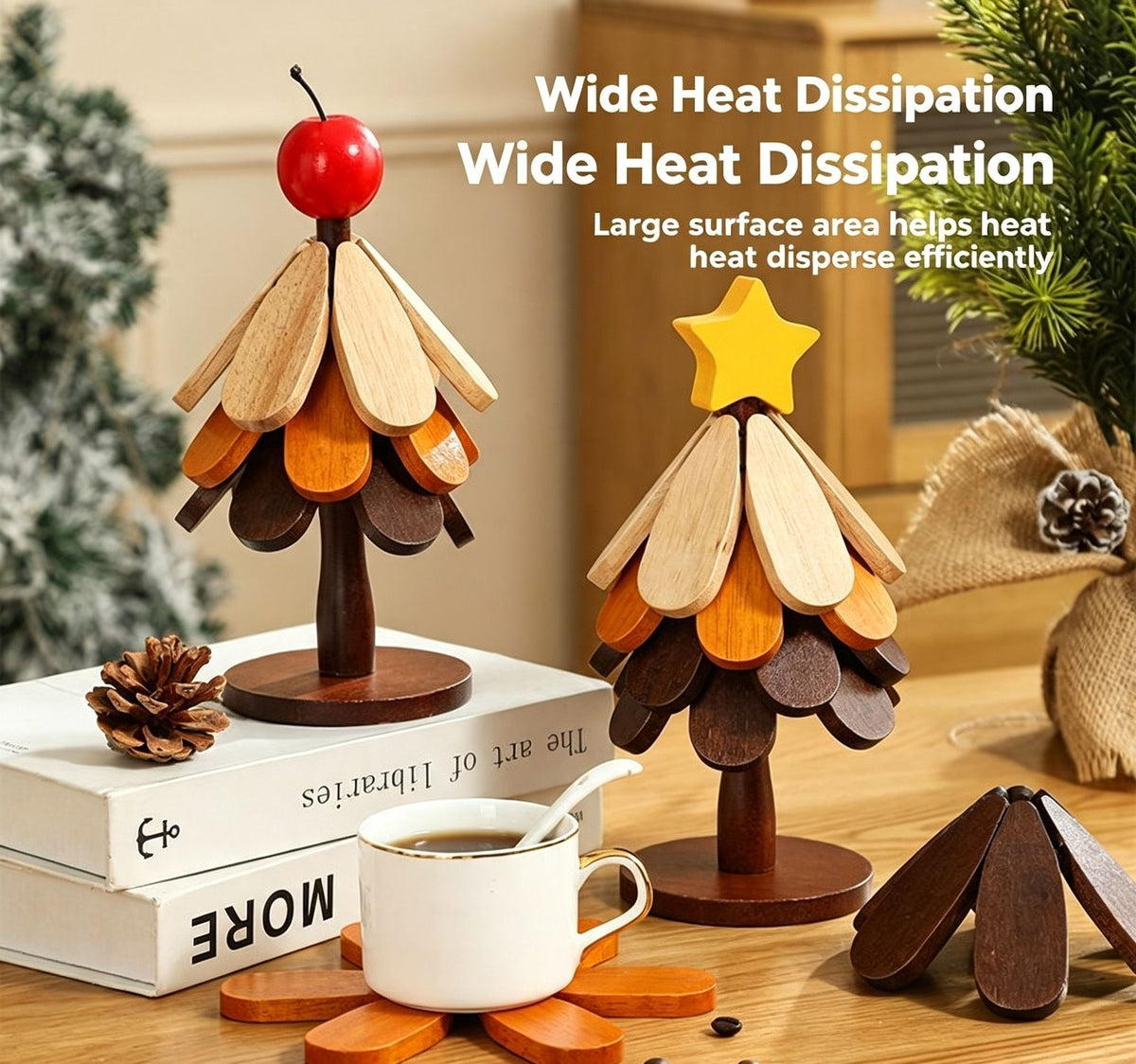 4-Tier Star Style Christmas Tree Heat Resistant Pot Mat, Multi-Layer Wooden Trivet for Christmas & Halloween Party