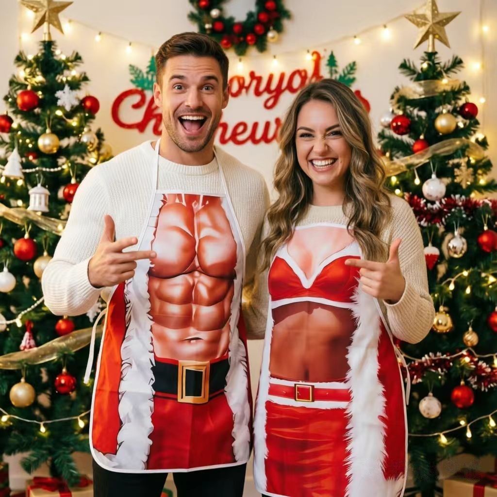 Funny Black Men‑style Party Apron, Waterproof Kitchen Apron, Novelty Costume Prop for Christmas & Halloween Party, 75*52cm