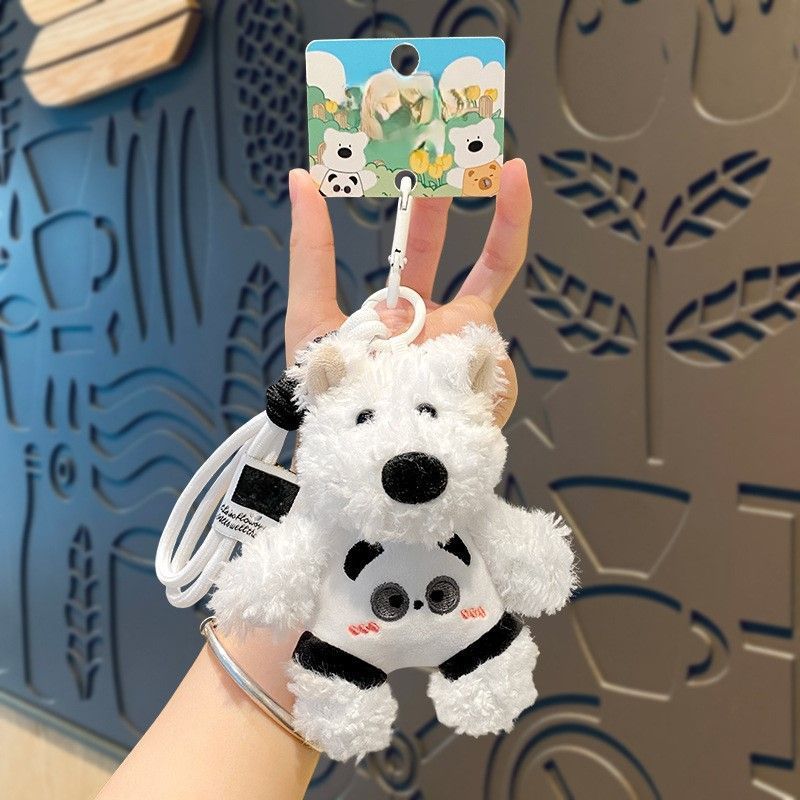 Cute West Highland Dog Plush Pendant In Panda Style, Soft Stuffed Bag Ornament, Novelty Small Gift for Christmas & Halloween Party