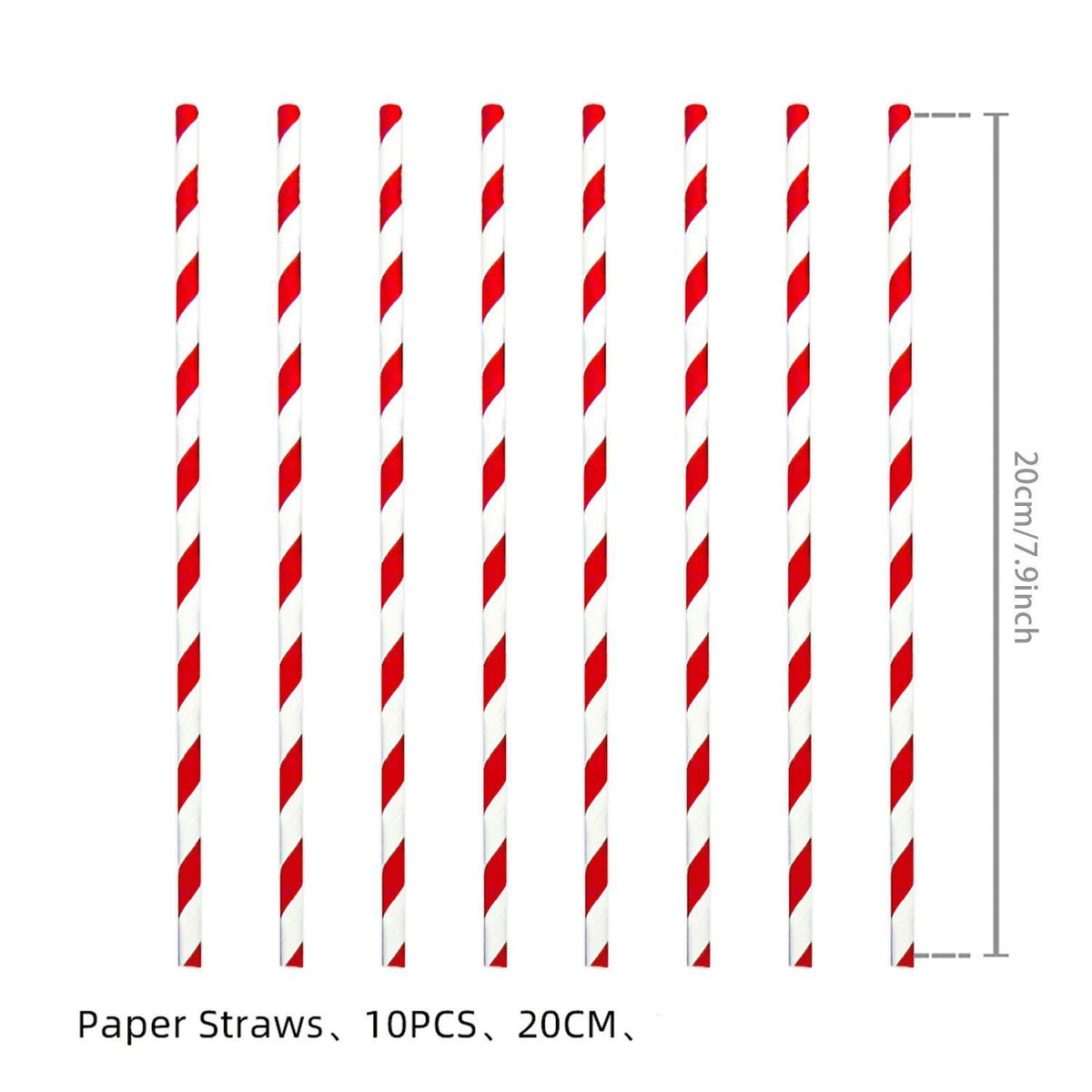 Red Striped Disposable Drinking Straws 10 PCS, Party Table Matching Accessory, Decor Supply for Christmas & Halloween Holiday Party