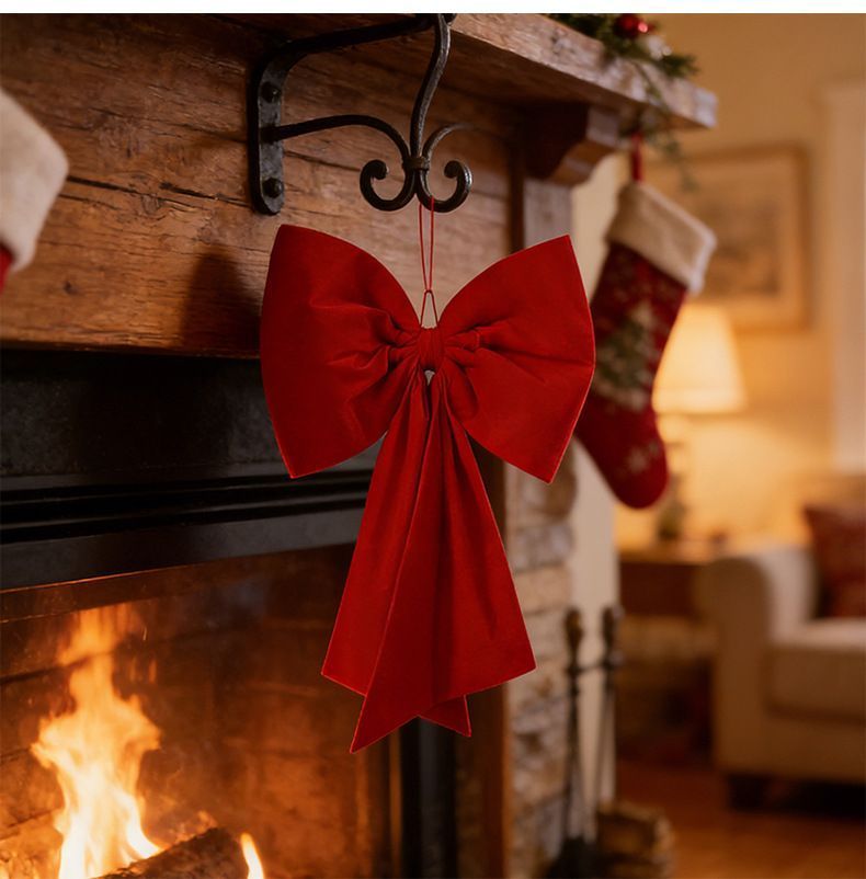 Christmas Large Hanging Bow Ornament, Soft Plush Tree‑top Decor For Holiday Indoor Arrangement, Red 110cm