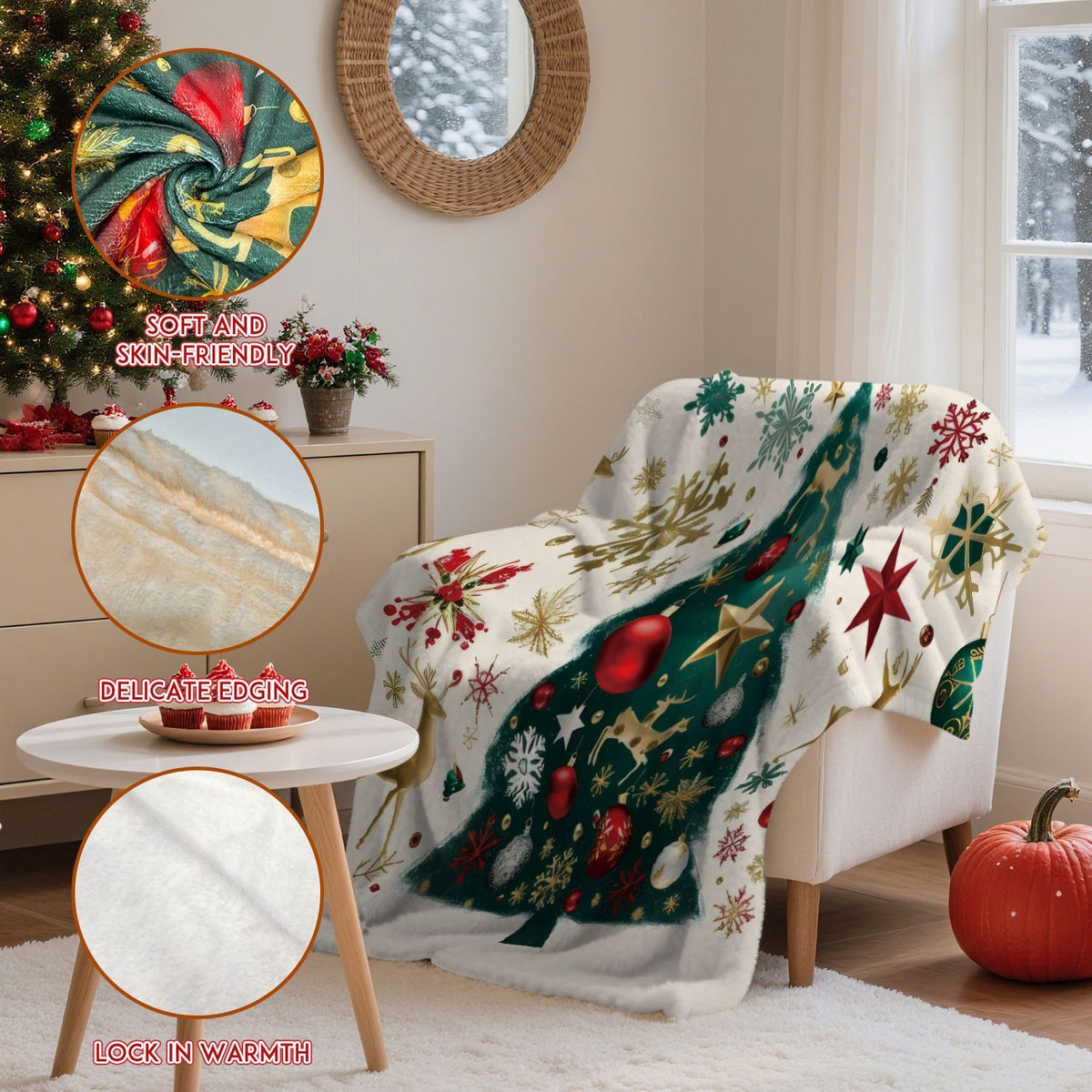 Christmas & Halloween Themed Flannel Blanket, Comfortable Nap Throw Cover, Nice Holiday Gifting Option For Indoor Space, Style FLR‑101, Size M, 100x150cm