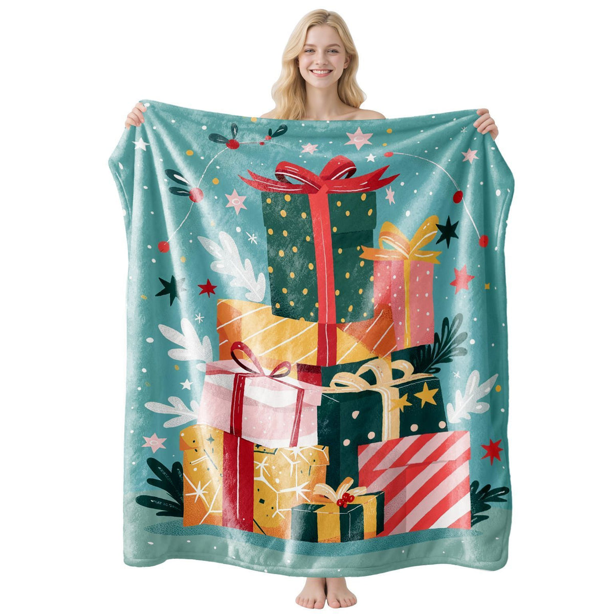 Soft Printed Flannel Air‑Conditioning Throw Blanket, Christmas & Halloween Festival Decor Blanket, Sweet Holiday Gift For Indoor Daily Relax, Style FLR‑197, Size XS, 75x100cm
