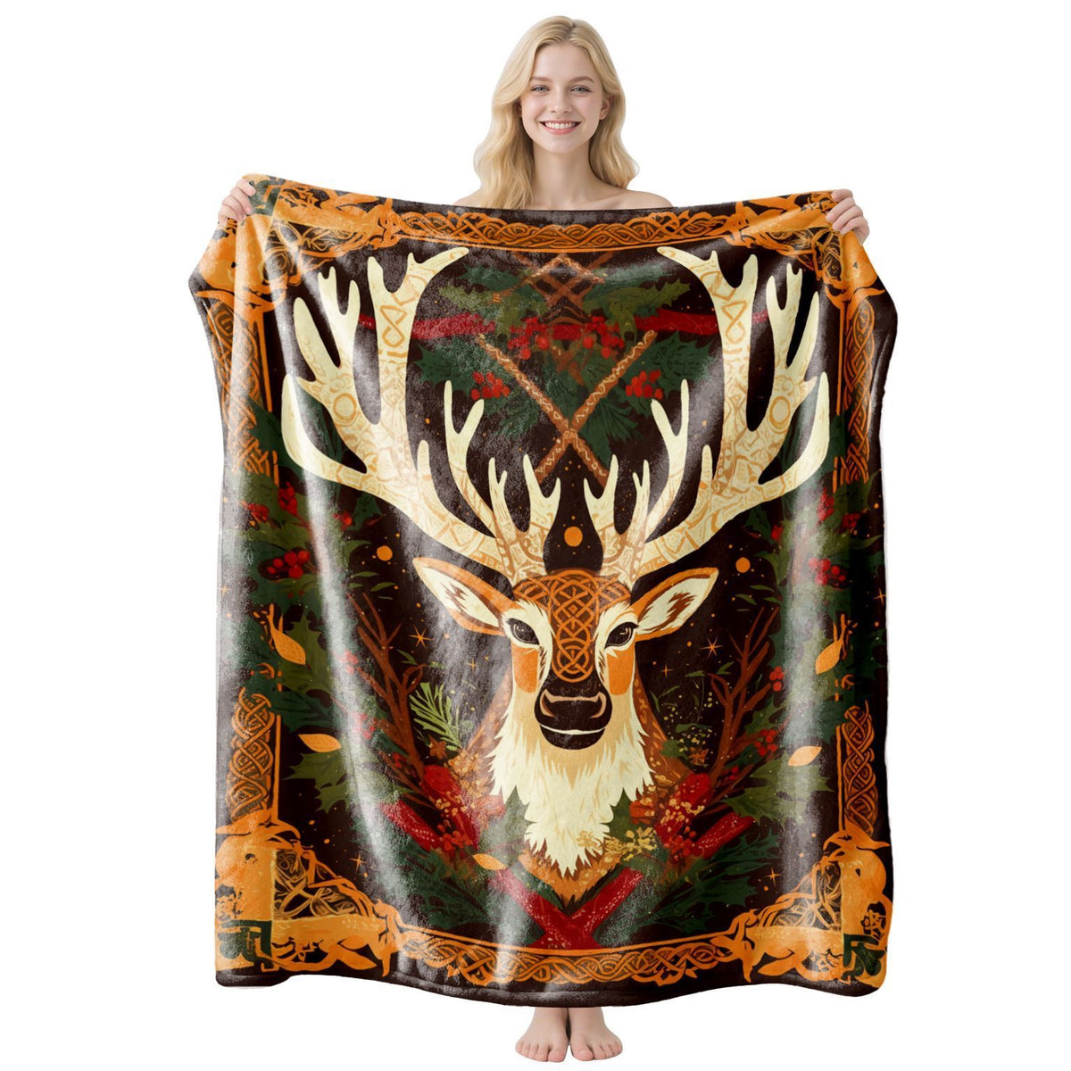 Soft Festive Flannel Throw Blanket, Christmas & Halloween Air‑Conditioning Cover, Desirable Holiday Gift For Living Room Use, Style FLR‑203, Size S, 100x130cm