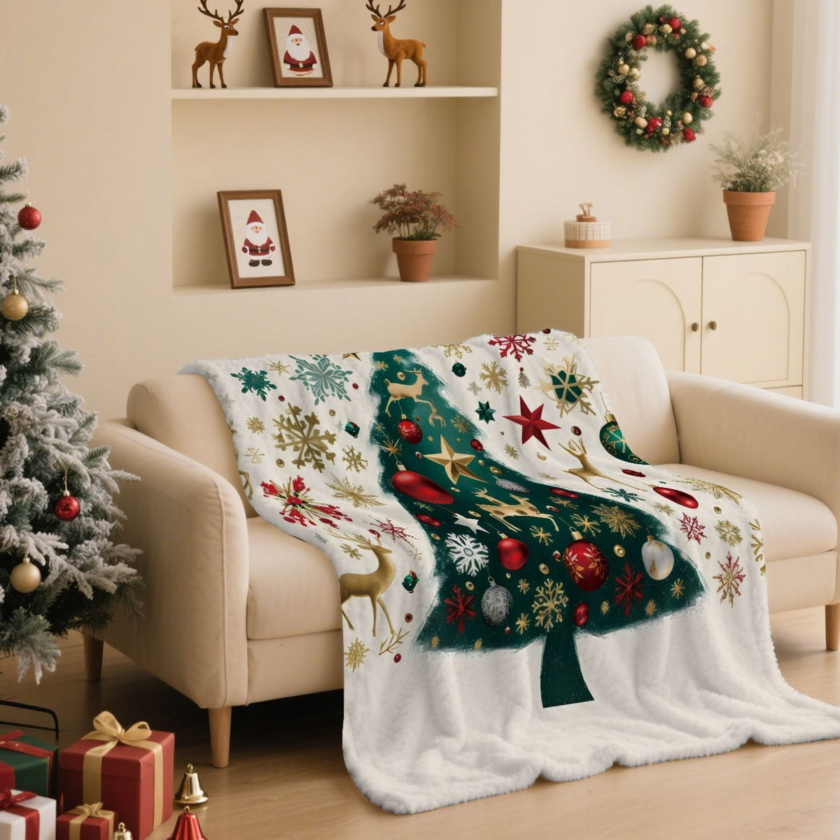 Christmas & Halloween Soft‑printed Flannel Throw Blanket, Light‑weight Air‑Condition Cover, Sweet Holiday Gift For Sofa Indoor Decor Display, Style FLR‑215, Size XS, 75x100cm