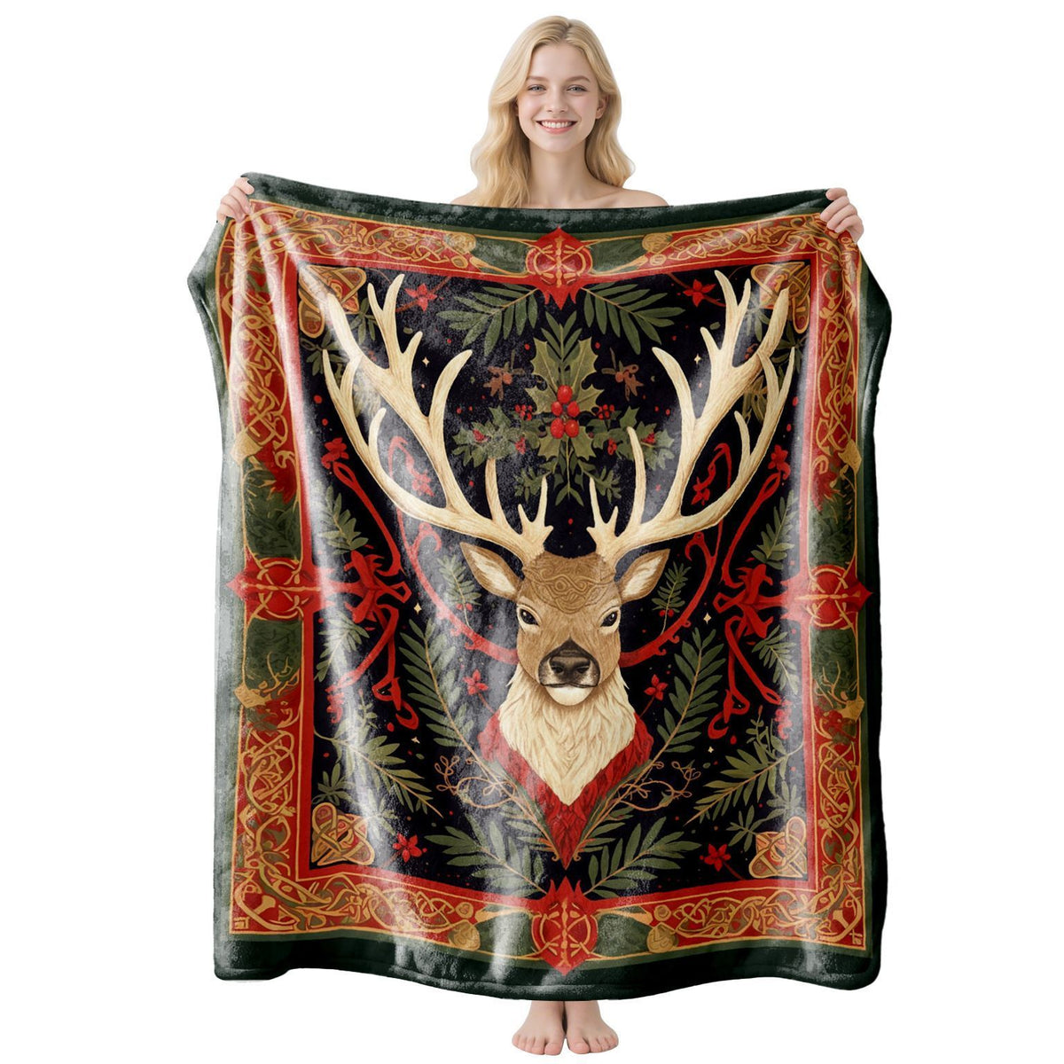 Velvety‑feel Household Flannel Throw, Christmas & Halloween Decorative Snooze Cover, Wonderful Holiday Gifting Option For Varied Sofa‑bed Set‑ups, Style FLR‑218, Size L, 130x150cm