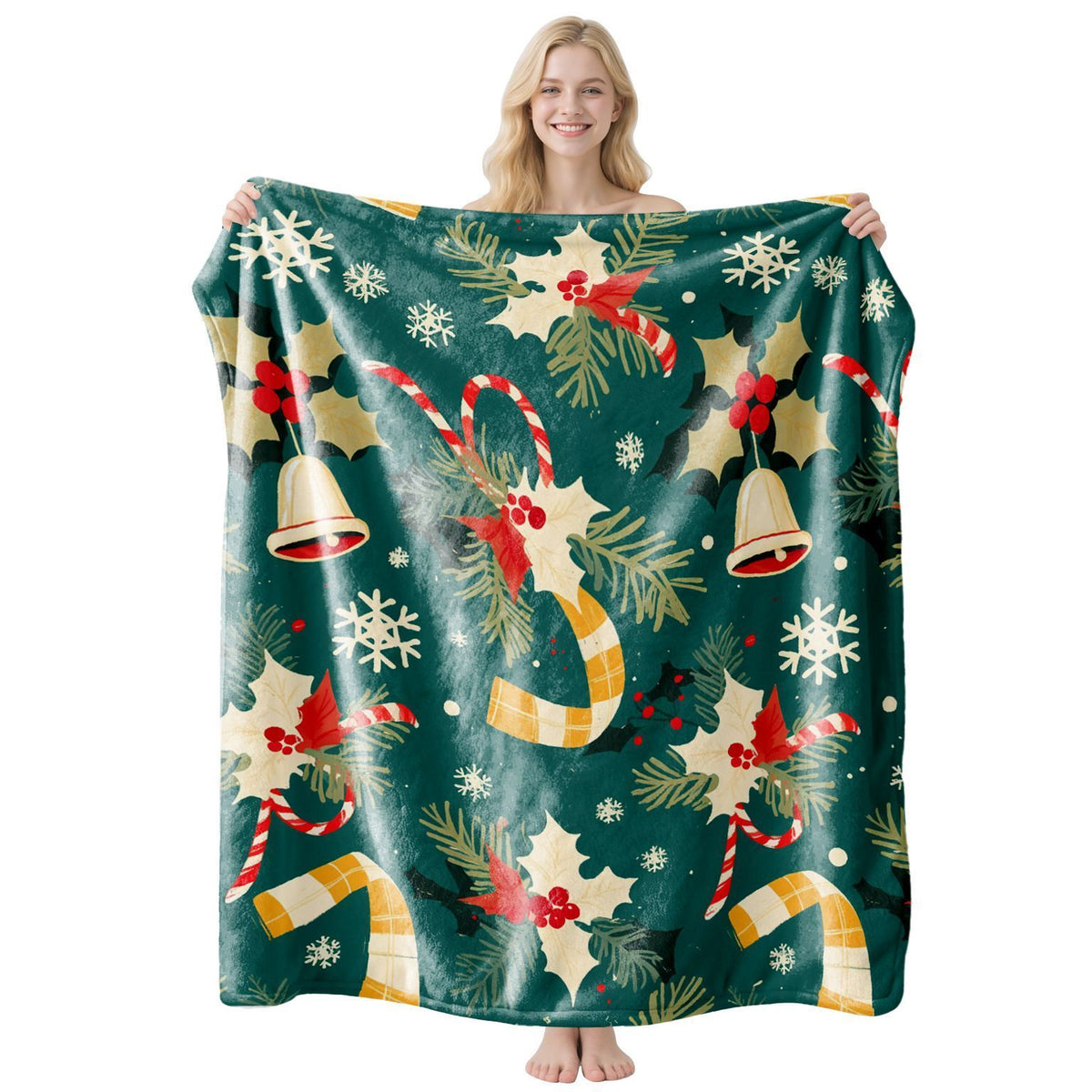 Ornament‑minded Festive Flannel Throw Blanket, Soft Resting Cover, Perfect Gift For Christmas & Halloween Living‑space Holiday Makeover, Style FLR‑220, Size L, 130x150cm