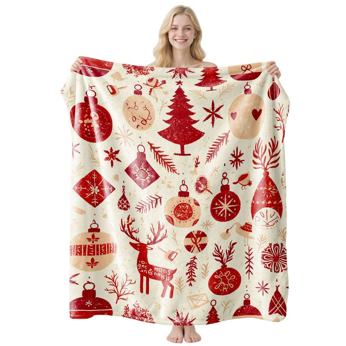 Fine Pattern Flannel Throw Blanket For Christmas & Halloween, Light‑weight Decor Cover, Sweet Holiday Gift For Sofa Highlight Display Ornament, Style FLR‑230, Size XS, 75x100cm