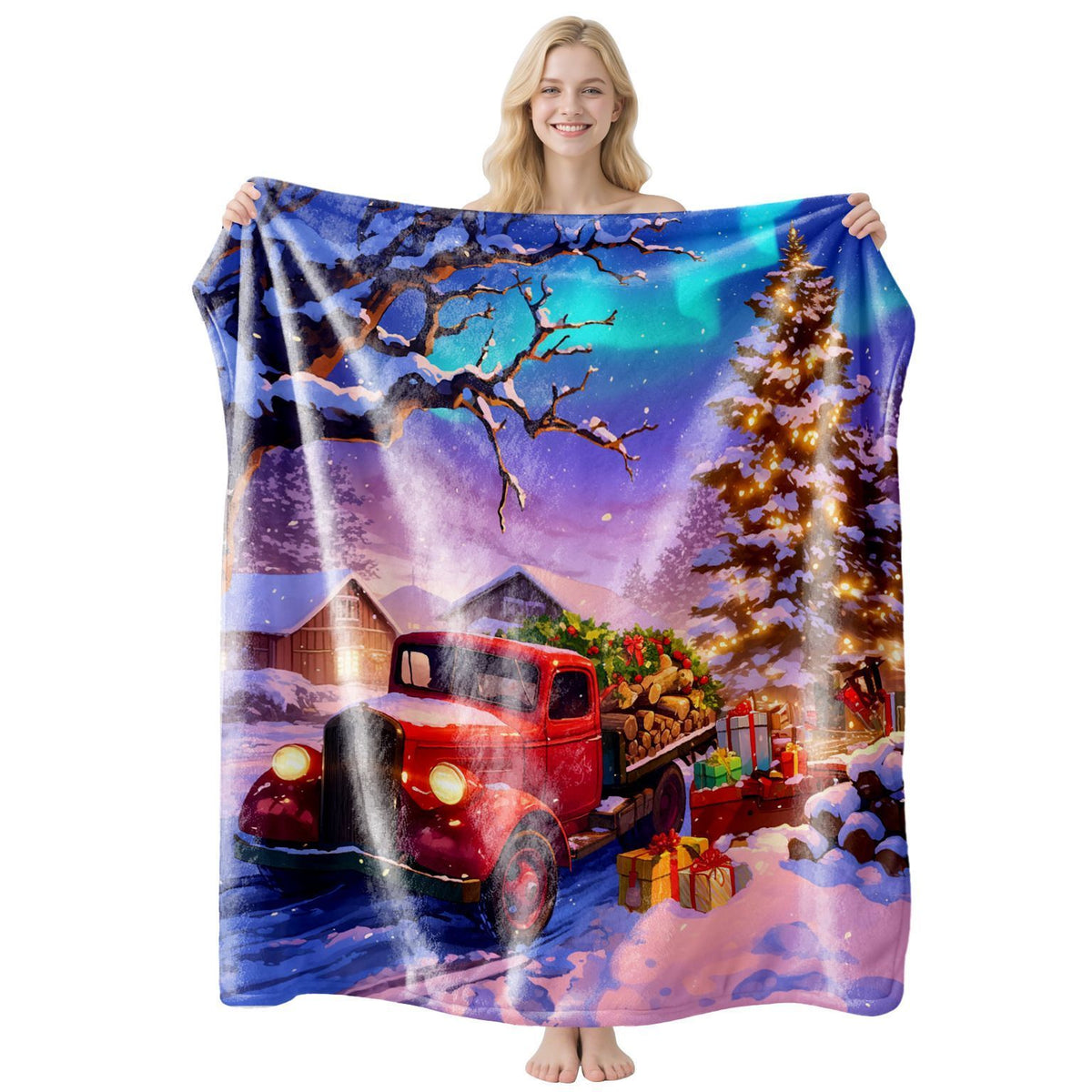Pleasing‑sight Holiday Flannel Throw Blanket, Multi‑setting Decor Cover, Perfect Gift For Christmas & Halloween Full‑house Holiday Decor Arrangement, Style FLR‑231, Size L, 130x150cm