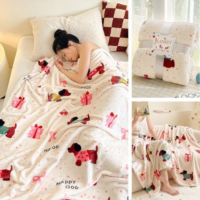 Versatile Flannel Throw Blanket For Christmas & Halloween, Lucky Dog Design, Warm Bed Sofa Cover, Ideal Holiday Gift Option, 180x200cm XL Size