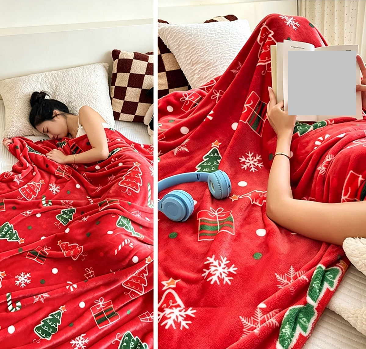 Festive Flannel Throw Blanket For Christmas & Halloween, Christmas Holiday Print, Comfort Home Furnishing Blanket, Delightful Holiday Present, 100x150cm S Size