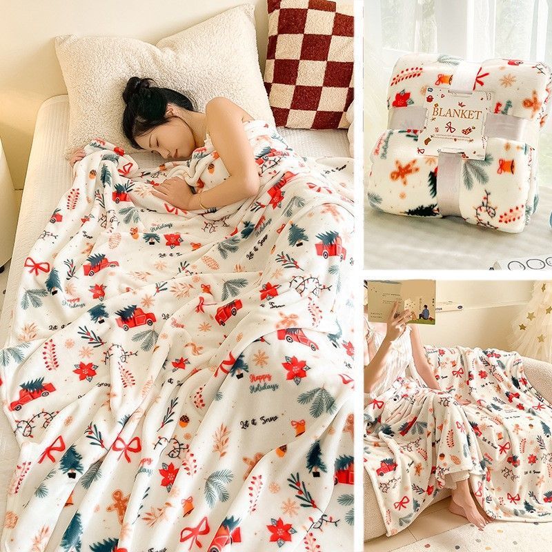 Soft‑handfeel Flannel Throw Blanket Suitable For Christmas & Halloween, Christmas Holiday Motif, For Relax Time, Holiday‑themed Gift Blanket, 120x200cm M Size