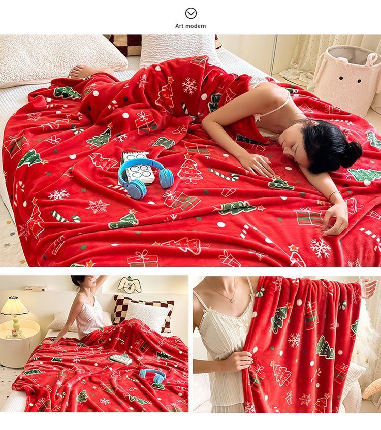 Soft‑handfeel Flannel Throw Blanket Suitable For Christmas & Halloween, Christmas Holiday Motif, For Relax Time, Holiday‑themed Gift Blanket, 120x200cm M Size