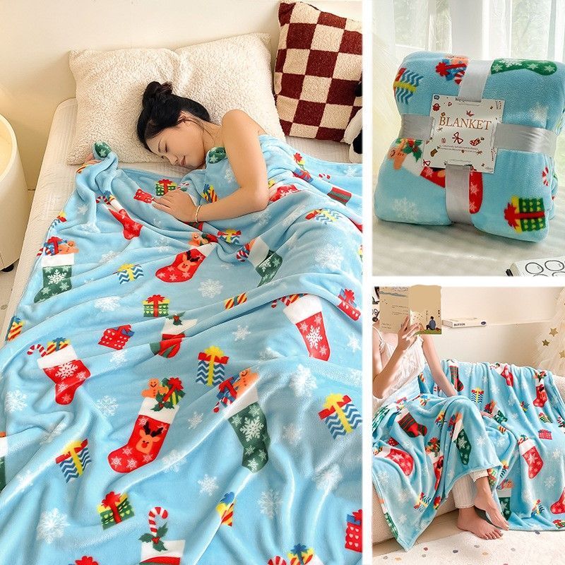 Home‑oriented Flannel Throw Blanket For Christmas & Halloween, Christmas Stocking Design, Sofa Bed Warm Cover, Satisfying Holiday Gift Choice, 180x200cm XL Size