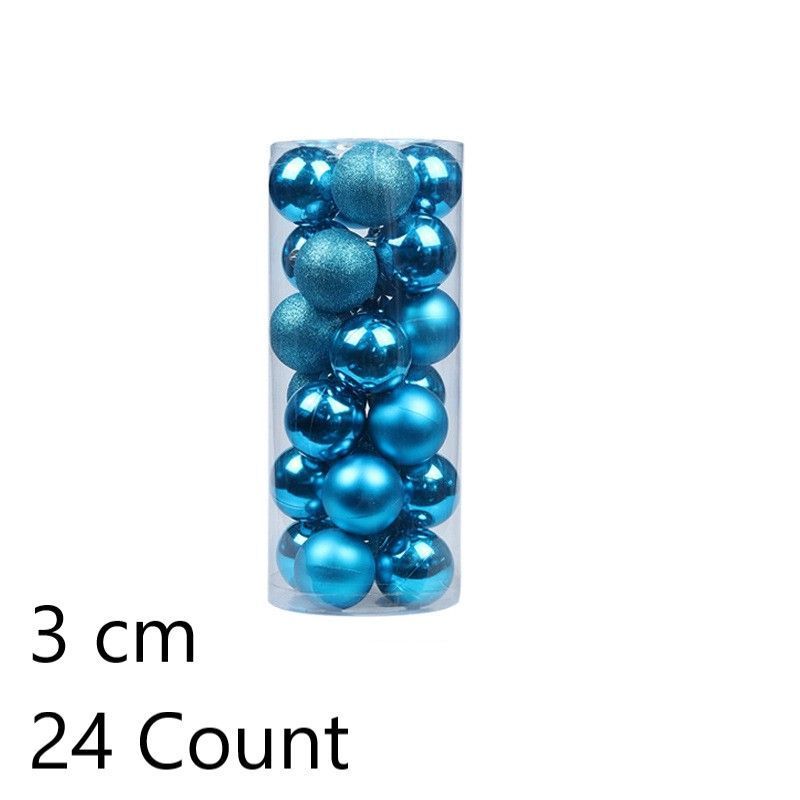 24 Count Glossy Plastic Christmas Tree Pendant Balls, Lake Blue 3cm Electroplated Baubles for Xmas Decor and Halloween Indoor Scene Styling
