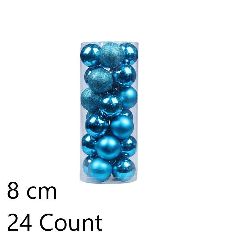 24 Count Plastic Electroplated Xmas Decor Balls, Lake Blue 8cm Pendant Spheres to Enrich Christmas Display and Halloween Party Visual Effect