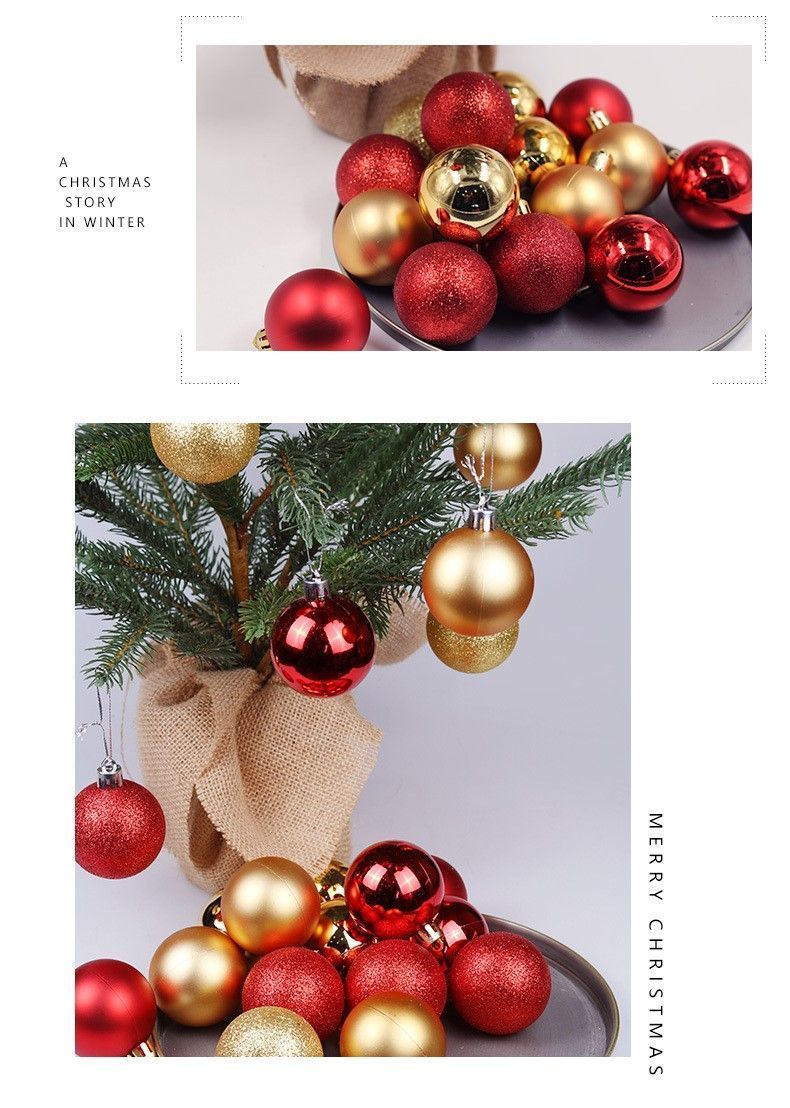 24Pcs Glossy Plastic Christmas Tree Ornament Balls, Rose Red 3cm Electroplated Baubles for Xmas Trimming and Halloween Warm Tone Layout