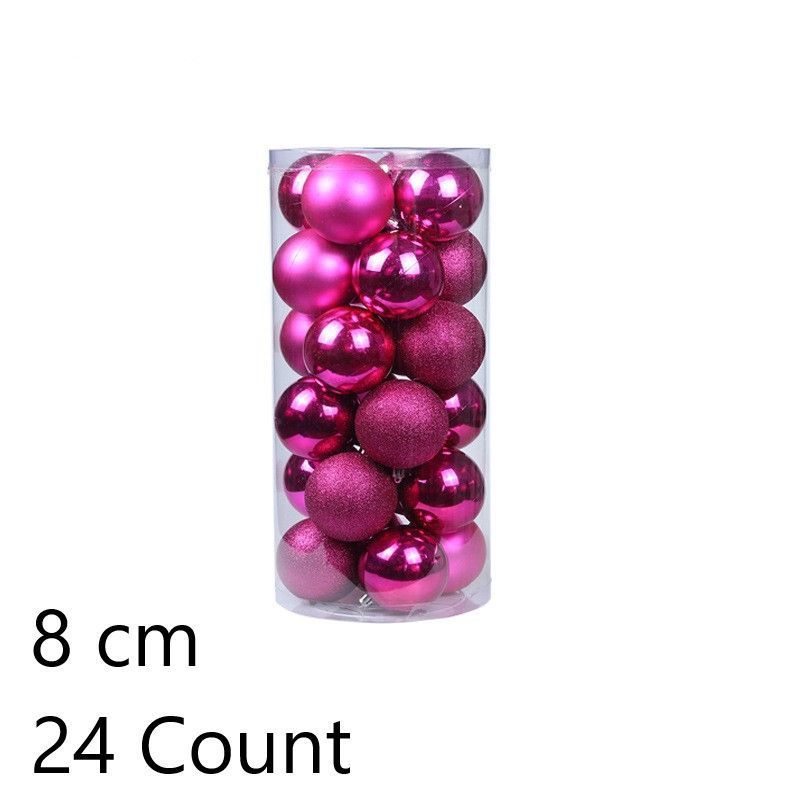24Pcs Plastic Electroplated Xmas Decor Hangings, Rose Red 8cm Glossy Baubles to Enhance Christmas Tree and Halloween Celebration Atmosphere